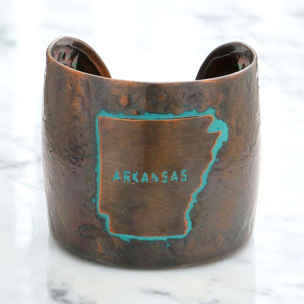Burnished Copper ARKANSAS State Map Hammered Chunky Wide Cuff Bracelet Bold